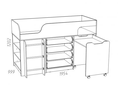 Кровать с выкатным столом «Рико» Аква НМ 011.56 М